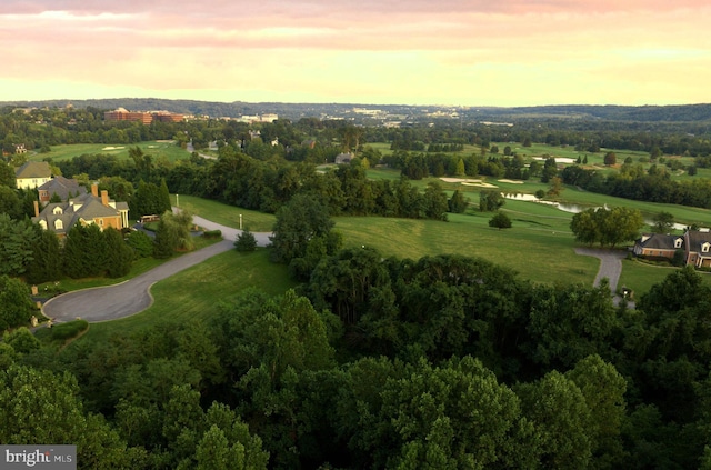 view of aerial view at dusk