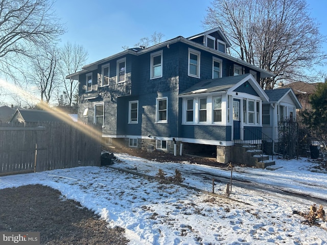 view of snow covered property