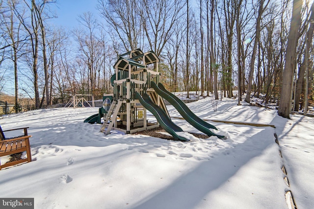 view of snow covered playground