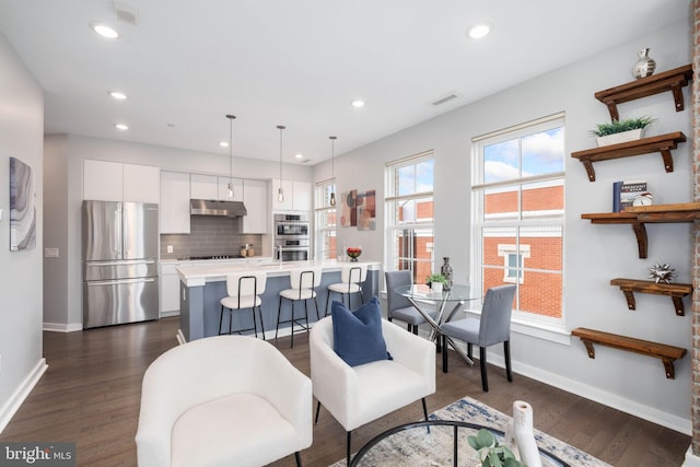 interior space with dark hardwood / wood-style floors