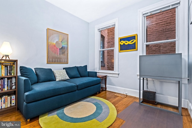 living room with hardwood / wood-style flooring