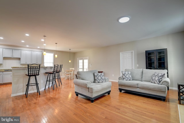 living room featuring light wood-type flooring