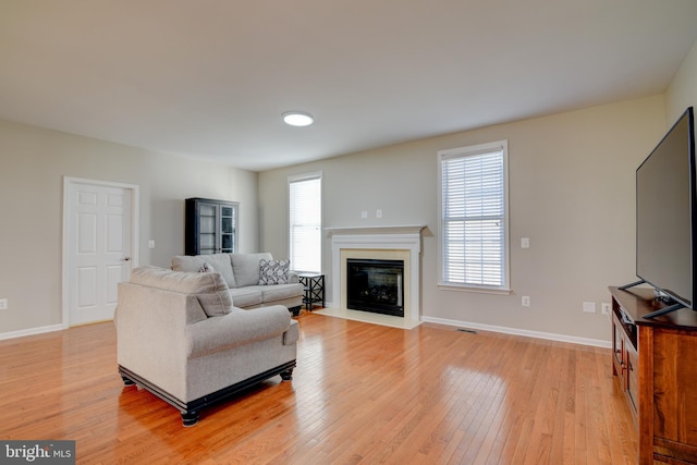 living room with light wood-type flooring