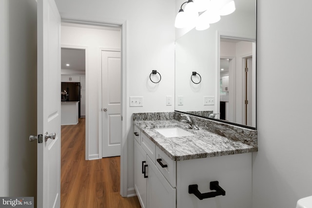 bathroom with wood-type flooring and vanity