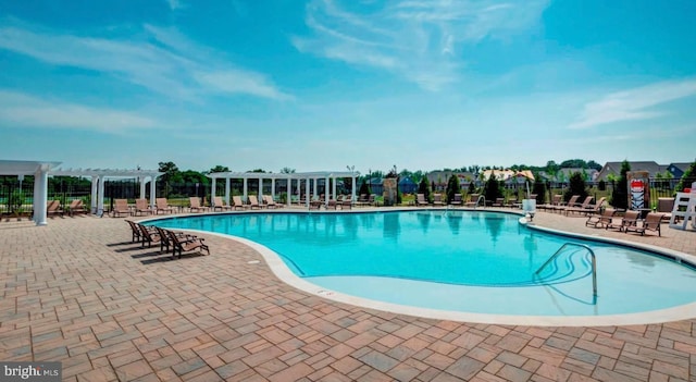 view of pool featuring a pergola and a patio area