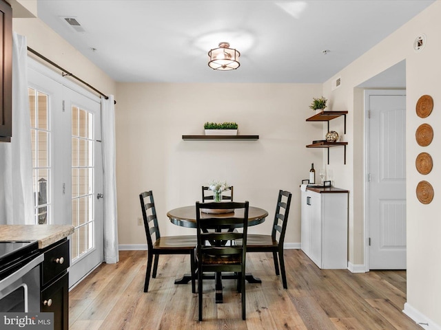 dining room featuring a wealth of natural light and light wood-type flooring