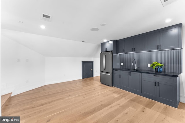 3819 NW Albemarle St NW, Washington, DC 20016 - indoor bar with freestanding refrigerator, light wood-type flooring, recessed lighting, and lofted ceiling