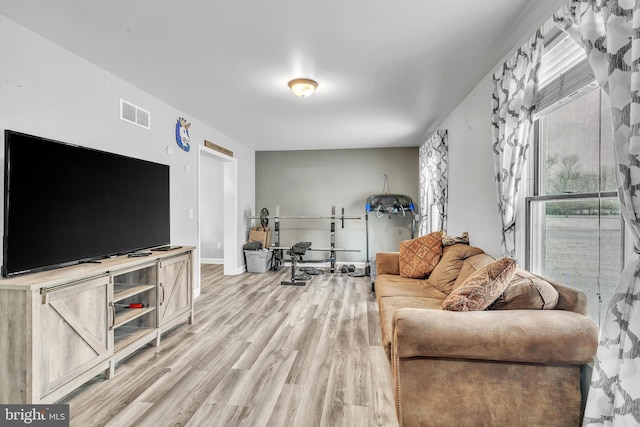 living room with light hardwood / wood-style floors