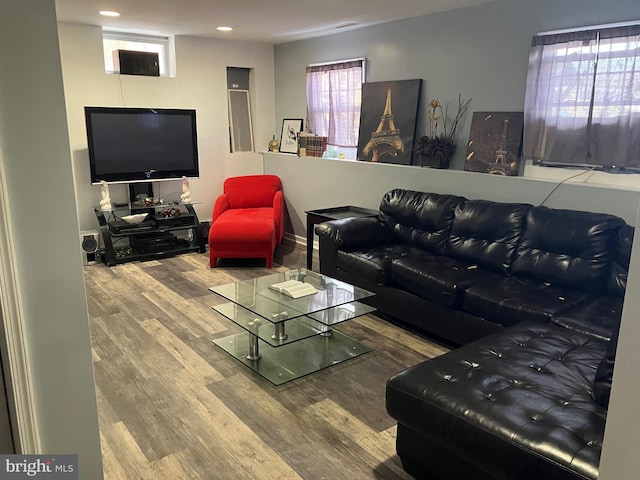 living room with hardwood / wood-style floors