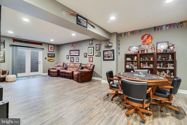 playroom with light wood-type flooring