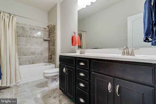 full bathroom with vanity, toilet, and shower / bath combo with shower curtain