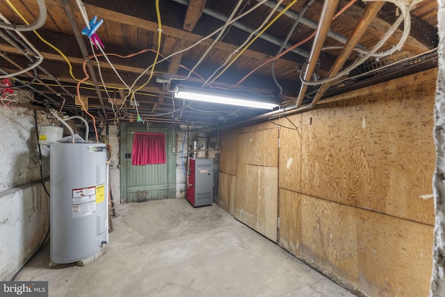 basement featuring electric water heater