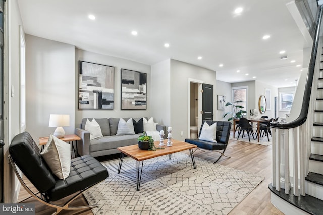 living room featuring light wood-type flooring