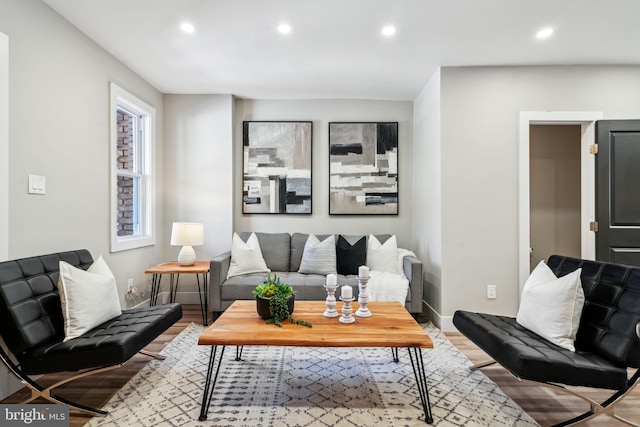 living room with light wood-type flooring