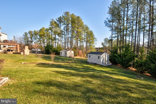 view of yard featuring a storage shed