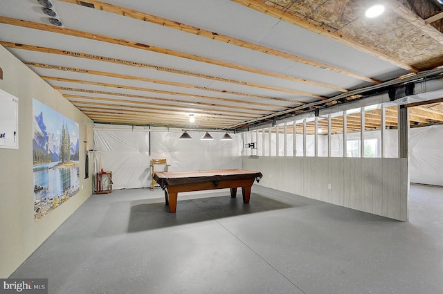 playroom with billiards and concrete floors