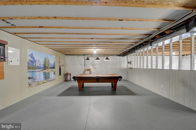 recreation room with pool table and concrete floors