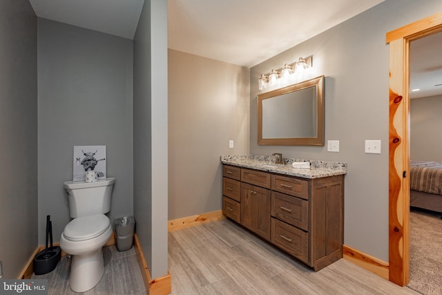 bathroom with vanity, hardwood / wood-style floors, and toilet