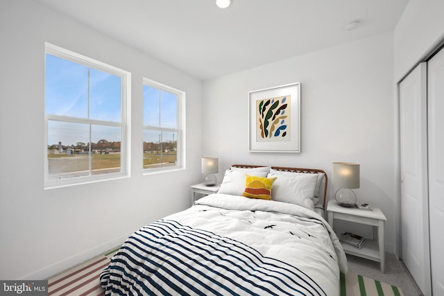 carpeted bedroom featuring a closet