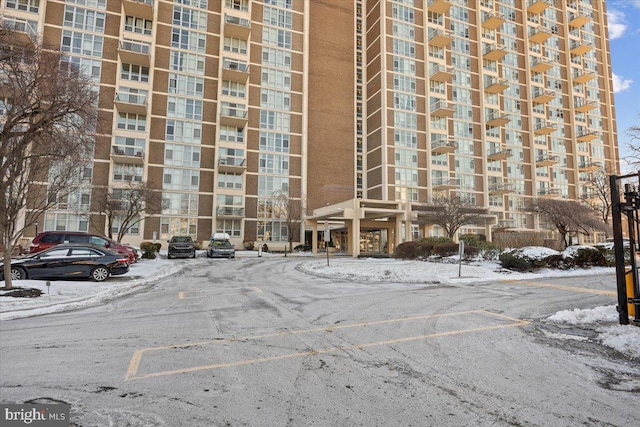 view of snow covered property