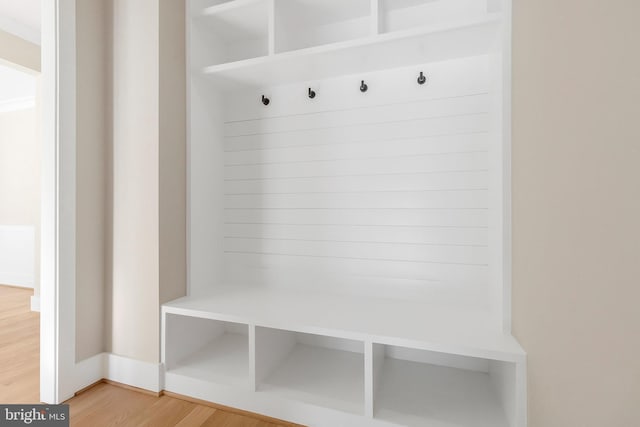 mudroom with hardwood / wood-style flooring