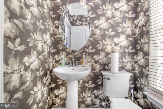 bathroom with toilet and ornamental molding