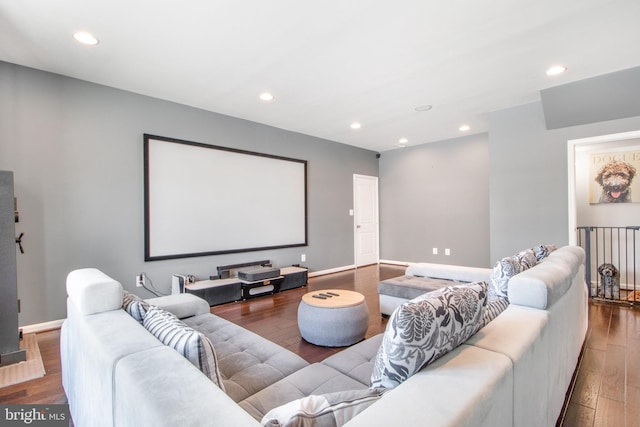 cinema room with wood-type flooring