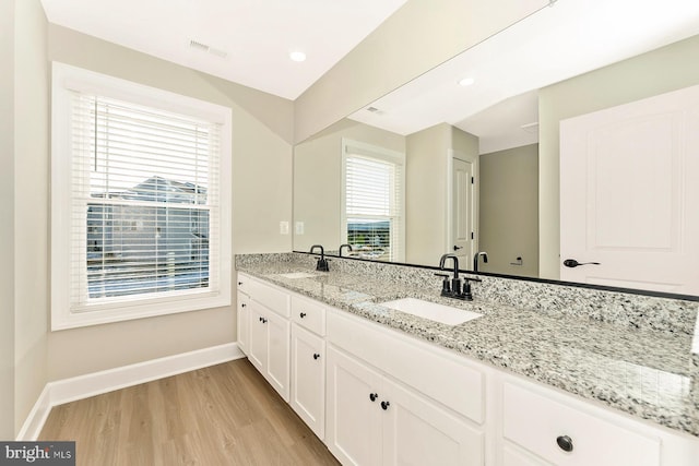 bathroom featuring hardwood / wood-style floors and vanity