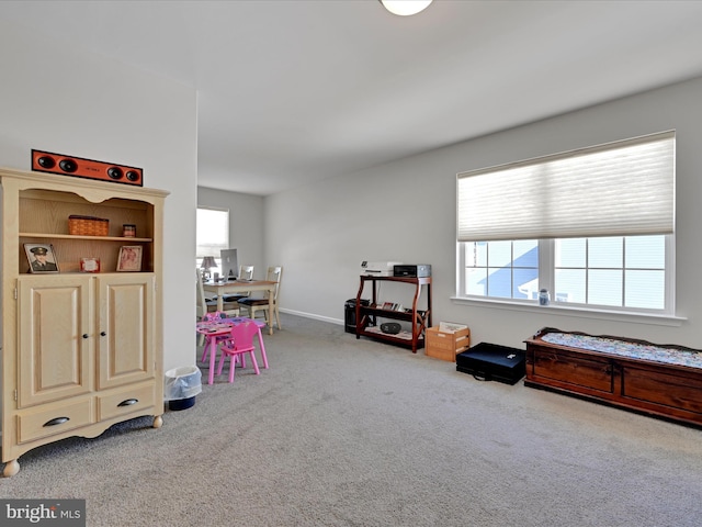 playroom with light carpet