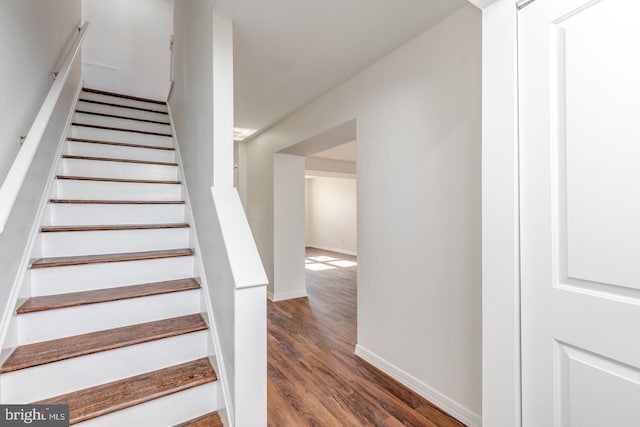 staircase featuring hardwood / wood-style flooring