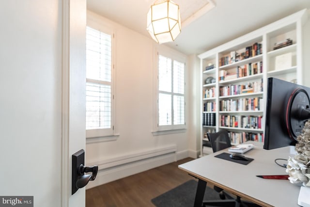 office space with dark hardwood / wood-style floors