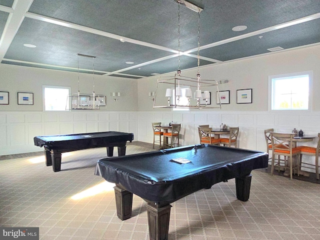 rec room with plenty of natural light and billiards