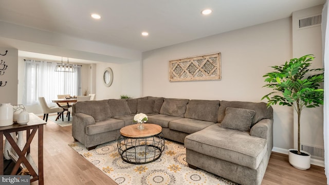 living room with light wood-type flooring