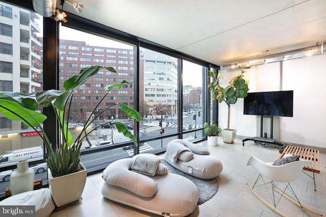 living room featuring floor to ceiling windows