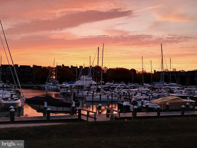 view of dock with a water view