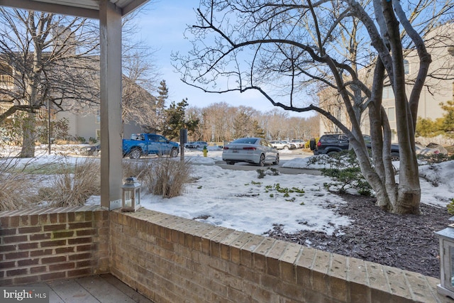 view of snow covered patio