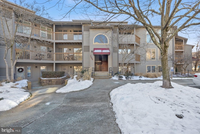 view of snow covered building