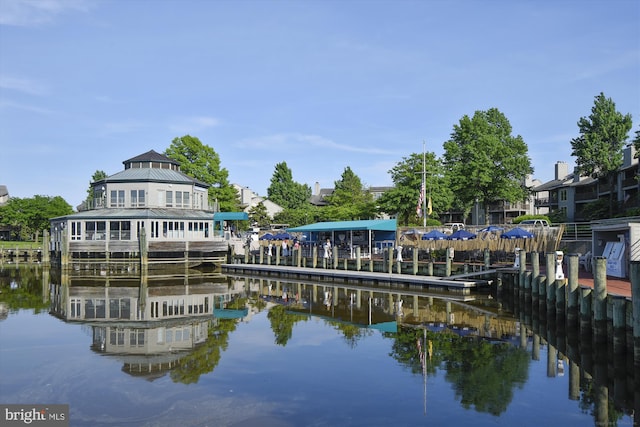 dock area featuring a water view