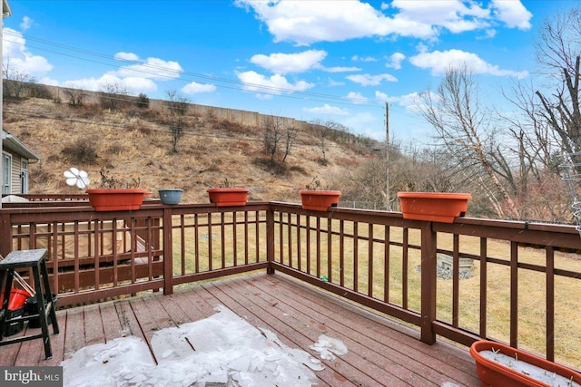 wooden terrace featuring a lawn