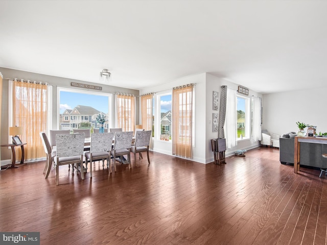 dining room with dark hardwood / wood-style floors and radiator