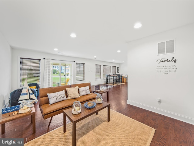 living room featuring dark hardwood / wood-style floors