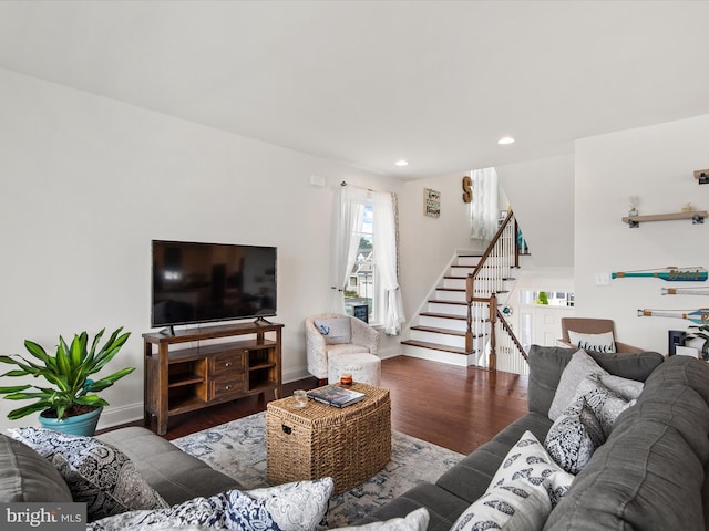 living room with hardwood / wood-style floors