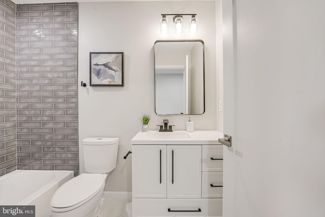 full bathroom with vanity, toilet, and tiled shower / bath combo