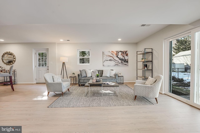 living room featuring light wood-type flooring