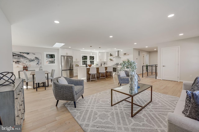 living room featuring light wood-type flooring