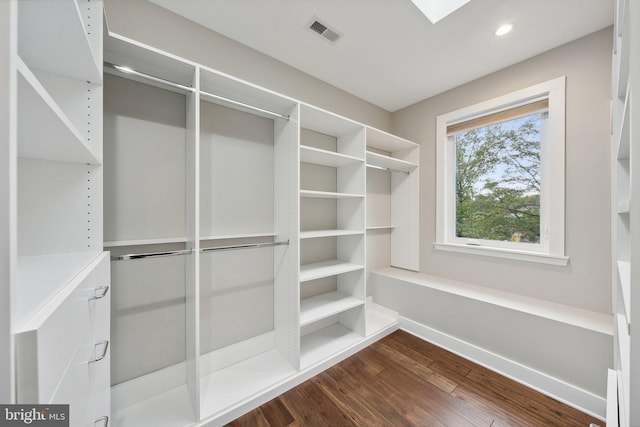 walk in closet with hardwood / wood-style floors