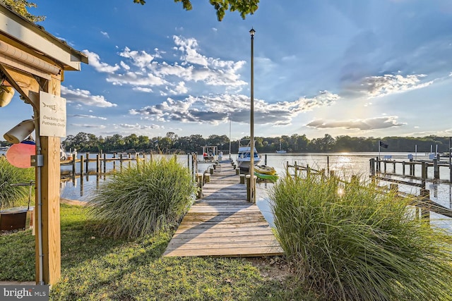 view of dock featuring a water view