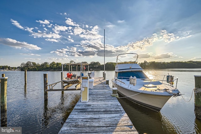 view of dock with a water view