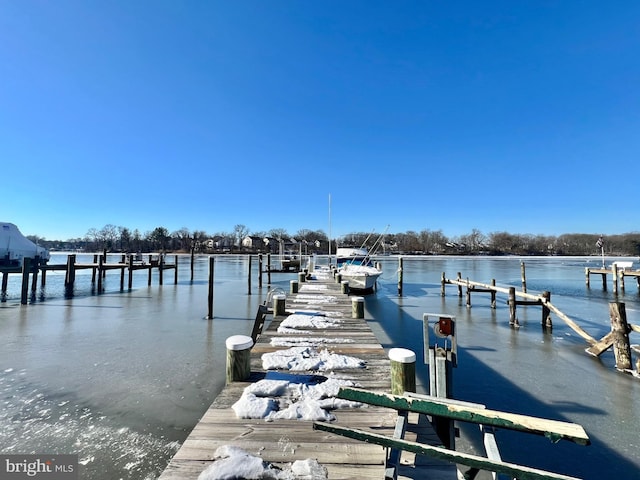 view of dock with a water view