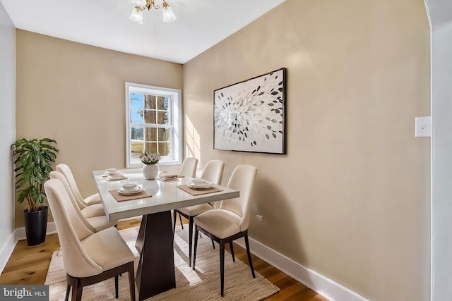 dining space with hardwood / wood-style floors